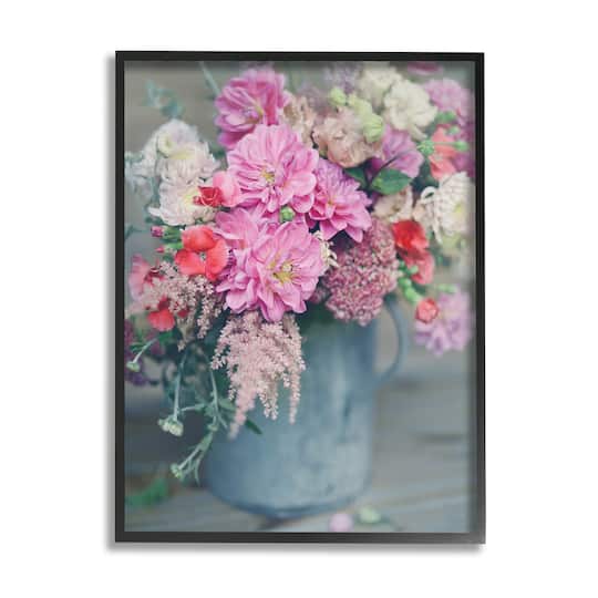 Stupell Industries Pink Floral Arrangement Soft Focus Grey Pot in Frame Wall Art